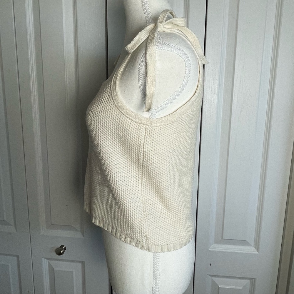 Sadie & Sage Knitted Top Women’s S Cream Boho Tie Shoulder Minimalist Cropped - Picture 8 of 13